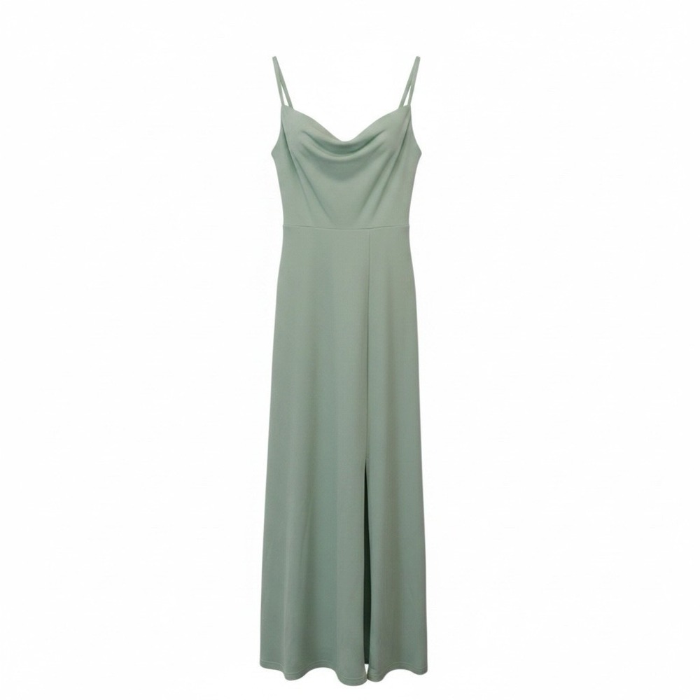 Birds Grey Cowl Neck Column Dress Size S Spaghetti Strap Sage Bridesmaid Wedding